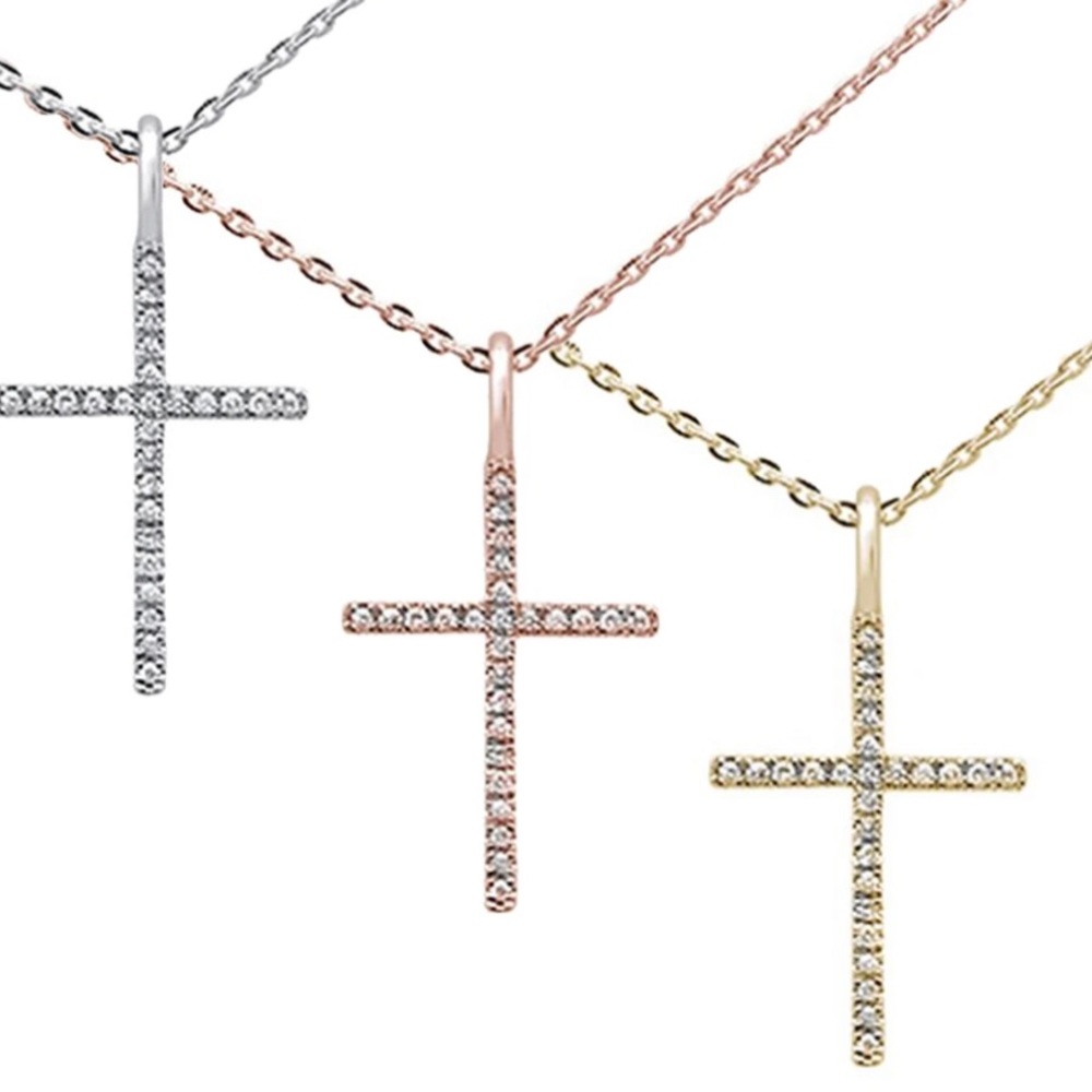 14k solid white gold SI Diamond CROSS NECKLACE NOT PLATED NOT CZ FREE APPRAISAL - Picture 6 of 8